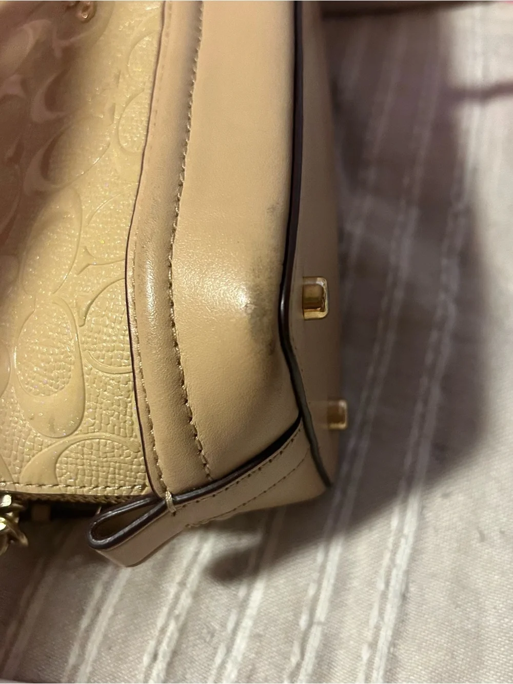 Coach mini sierra debossed patent signature satchel dome purse bag